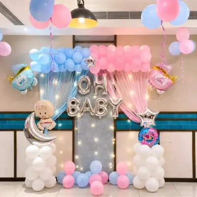 Pink & Blue "OH BABY" Balloon Decoration in Shivaji Nagar, Gurgaon - Baby Shower Decoration