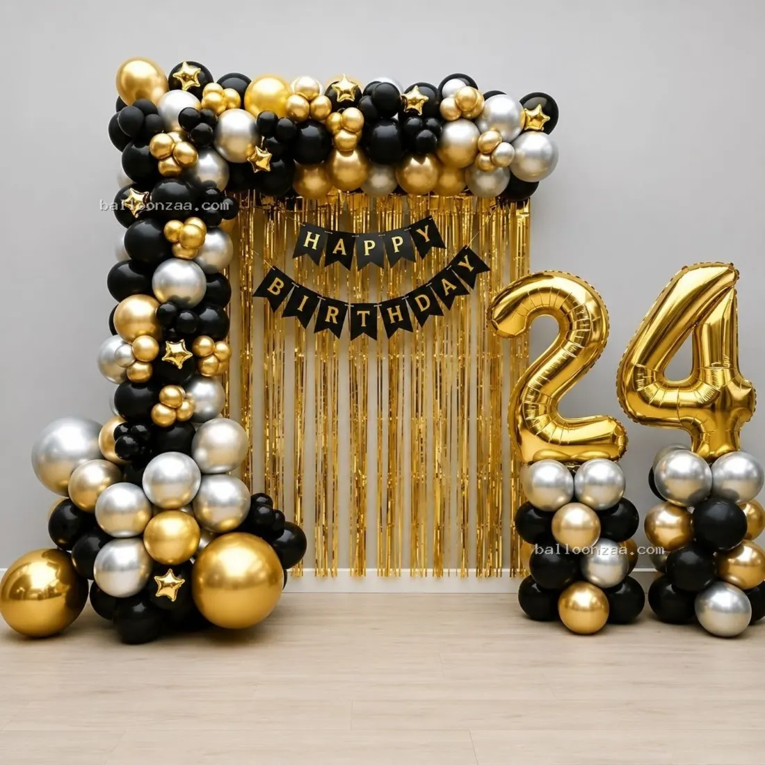Black & Gold Luxury Birthday Balloon Decoration in Navi Mumbai - Birthday Decoration
