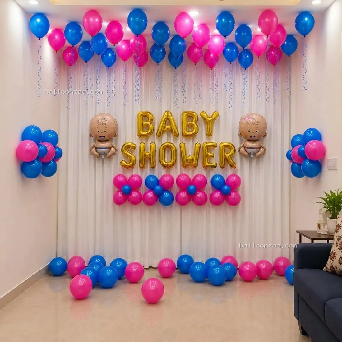 Blue & Pink Baby Shower Balloon Decoration in Naupada, Thane - Baby Shower Decoration