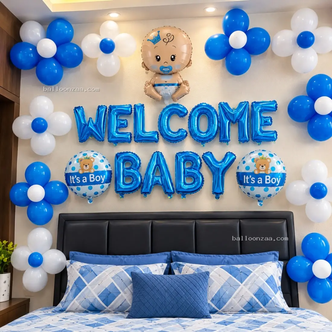 Blue & White Welcome Baby Boy Balloon Decoration in Gurgaon