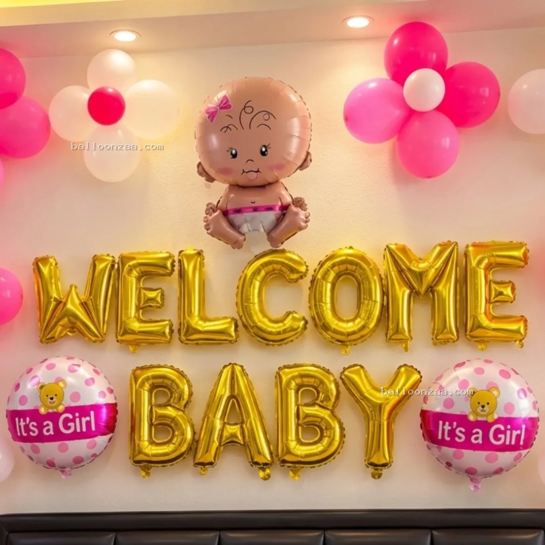 Pink & Gold Welcome Baby Girl Balloon Decoration in Gurgaon - Decoration Photo 2
