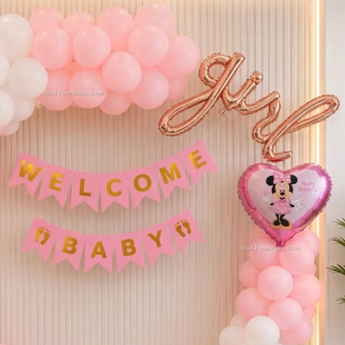 Pink, White & Silver Welcome Baby Balloon Decoration in Mumbai - Decoration Photo 2