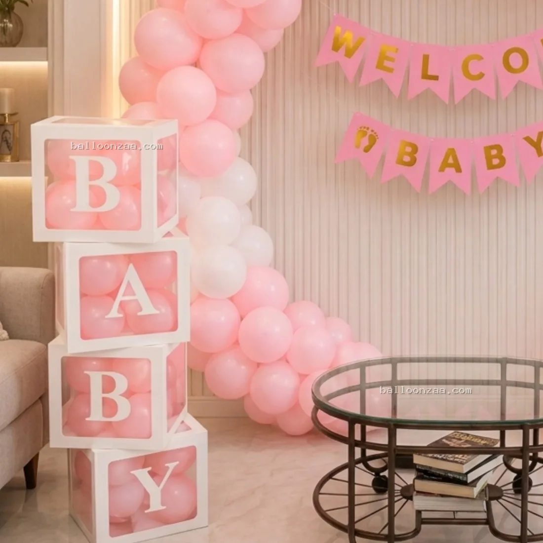 Pink, White & Silver Welcome Baby Balloon Decoration in Mumbai - Decoration Photo 3
