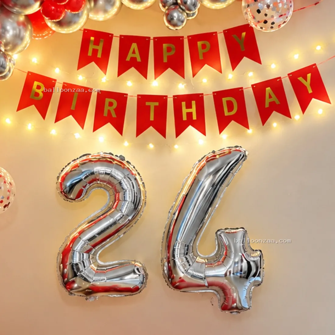 Red & Silver Birthday Balloon Decoration in Thane - Decoration Photo 2