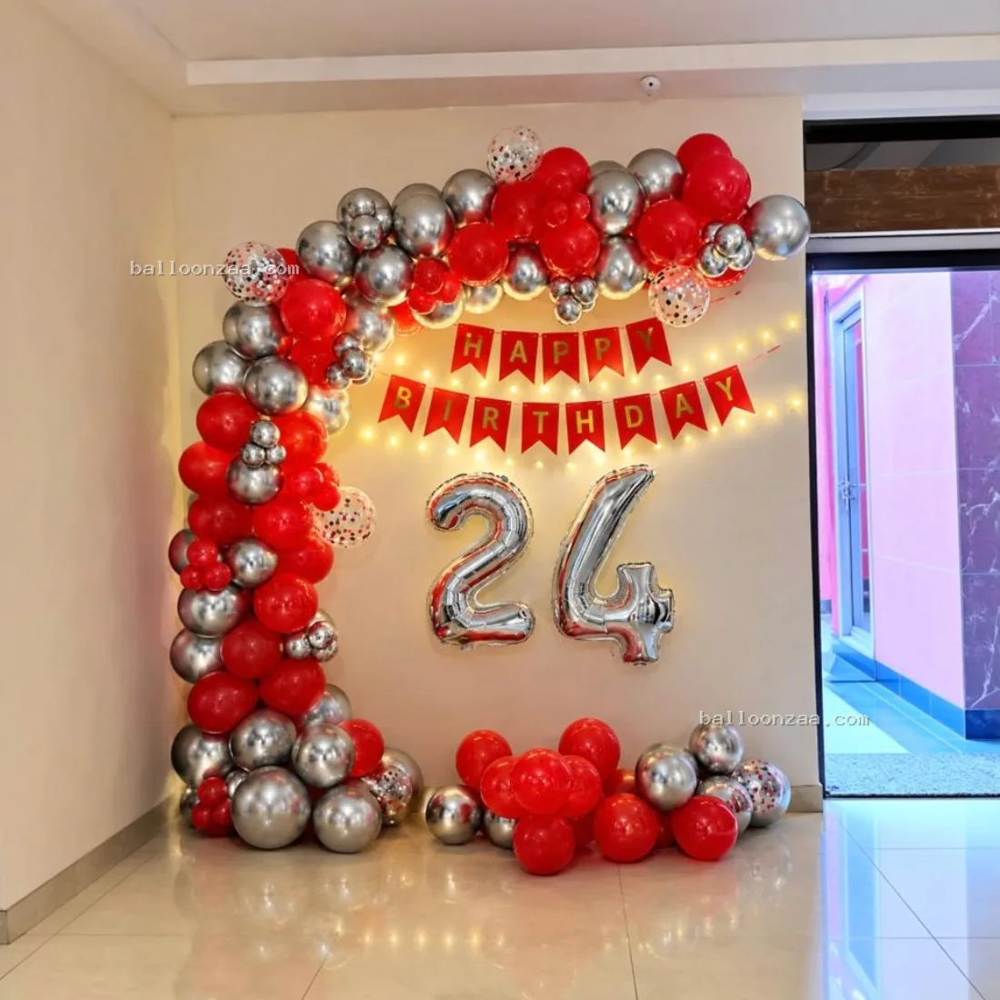 Red & Silver Birthday Balloon Decoration in Thane - Balloonzaa