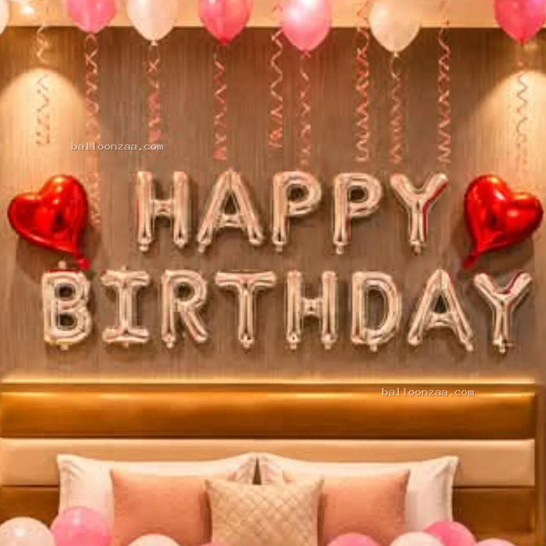 Romantic Birthday Decor – Pink & Silver Balloons in Mumbai - Decoration Photo 2