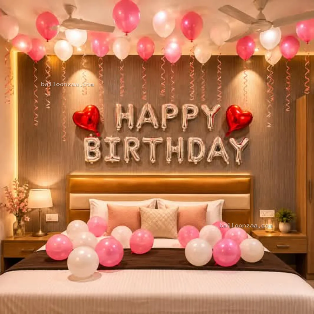 Romantic Birthday Decor – Pink & Silver Balloons in Mumbai - Balloonzaa