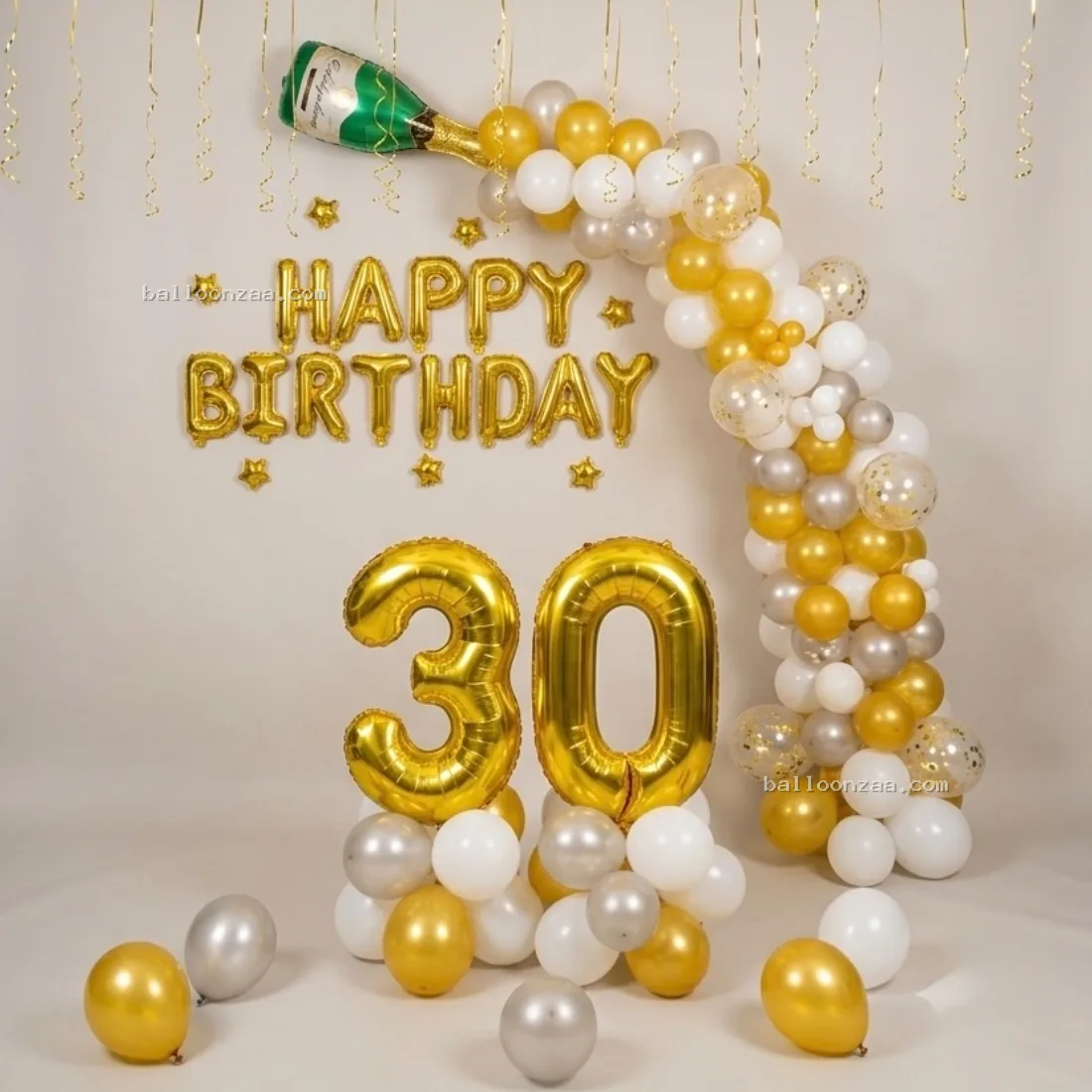Simple White and Gold Balloon Arch Decoration
